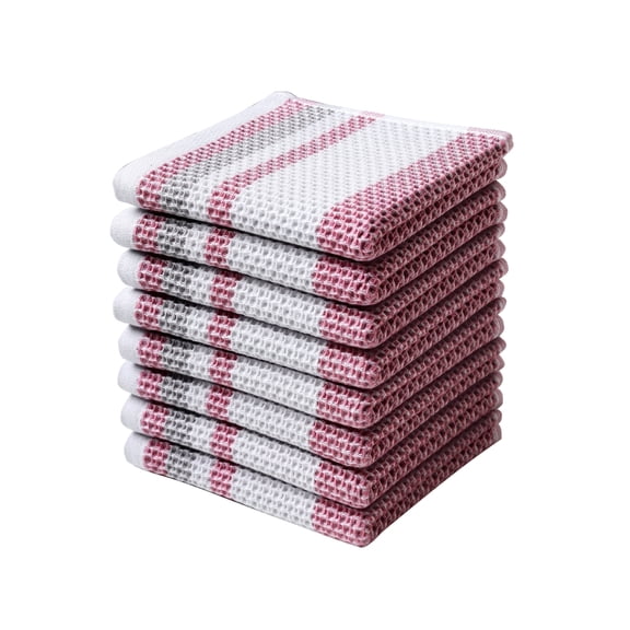 Clwellge 100% Cotton Waffle Weave Dishcloths for Washing Dishes, Ultra Absorbent Dish Rags for Drying and Cleaning,8-Pack,10" x 10",Burgundy
