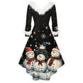 thumbnail image 4 of Christmas Dresses for Women Women's Fashion V-neck Casual Fit Christmas Print Party Long Sleeve Dress with Fur for Festive Occasion,Black,L, 4 of 5