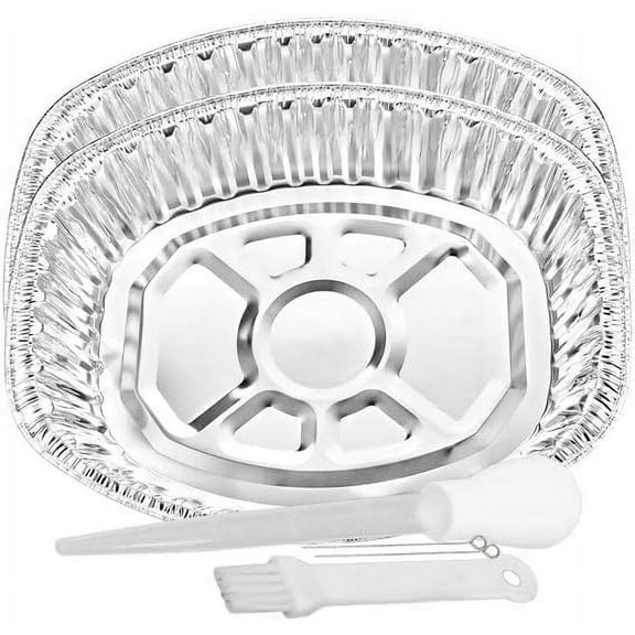 VeZee Extra Large Heavyduty Disposable Durable Turkey Roaster Aluminum Pans, Oval Shape for Chicken, Meat, Brisket, Roasting, Baking, Recyclable ALONG WITH ONE FREE 3PCS BASTING SET: 10 Pans
