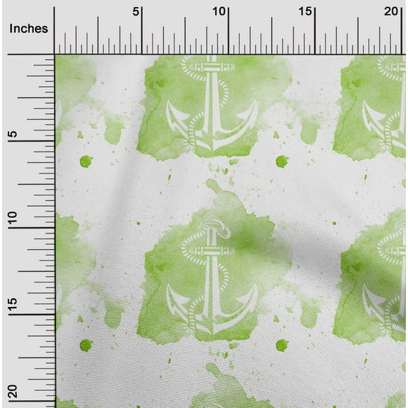oneOone Cotton Flex Light Green Fabric Texture & Anchor Hook Watercolor Diy Clothing Quilting Fabric Print Fabric By Yard 40 Inch Wide