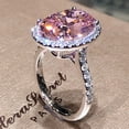 thumbnail image 3 of Charm Ladies 925 Plata Piedra preciosa rosa Cuadrado y CZ Anillo de piedras preciosas Damas Joyería de compromiso de boda nupcial JM, 3 of 5