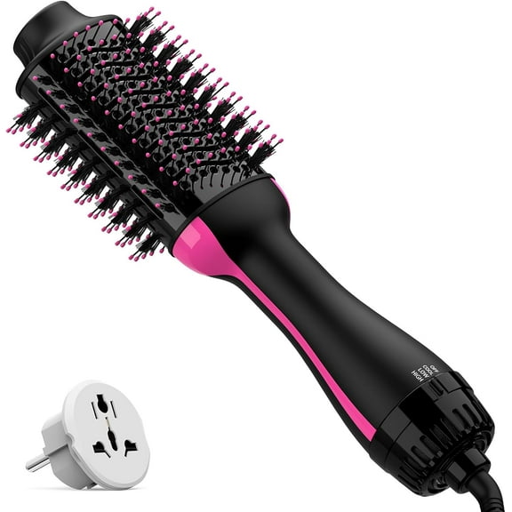 Upgraded 4 in 1 Hair Dryer and Styler Volumizer with Negative Ion Anti-frizz Ceramic Titanium Barrel Hot Air Hair Straightener Brush