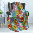 thumbnail image 4 of Cartoon Soft Flannel Fleece Throw Blanket, Group of Funny Young Animals in Colorful Squares Happy Wildlife Pattern, Cozy Plush for Indoor and Outdoor Use, 50" x 60", Multicolor, by Ambesonne, 4 of 5