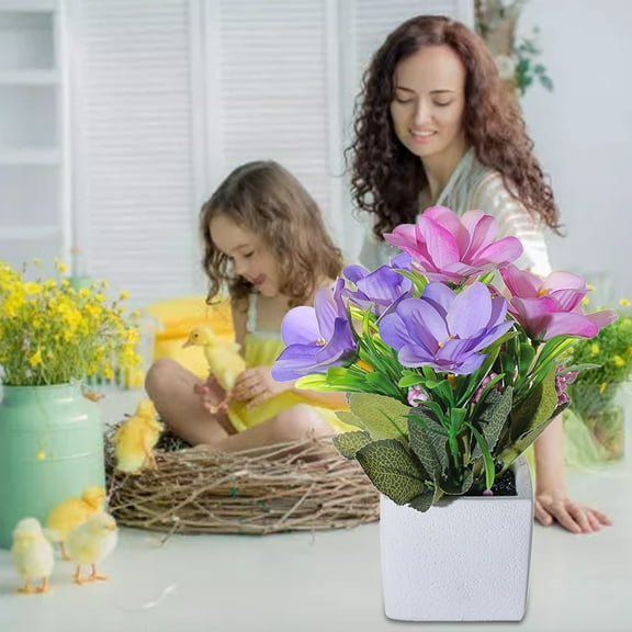 PATLOLLAV Potted Artificial Flowers Fake Flowers with Vase Faux Flowers in Pot, Spring Decor for Home Office Floral Arrangement for Table Dinning Room Decoration Shelf Decor, 1Pack