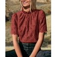 thumbnail image 2 of Blusa PRETTYGARDEN de verano bordada con ojales para mujer, marrón y rojo, 2 of 7