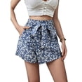 thumbnail image 2 of Women'S Print Knot Side High Waist Wrap Boho Mini Shorts Blue XS, 2 of 9
