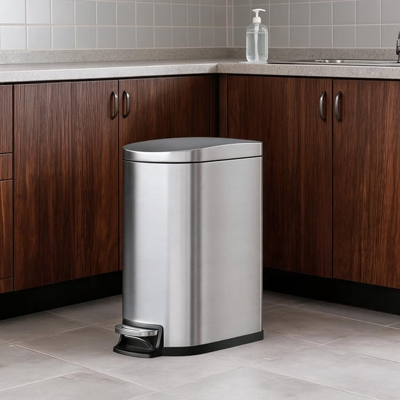 13 Gallon Stainless Steel Trash Can, with Removable Inner Bucket