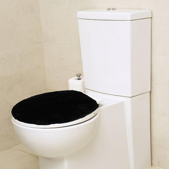 KALLORY Decorative Toilet Lid Protective Cover 1Set Black Polyester Dustproof Waterproof