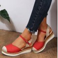 thumbnail image 4 of Modisza Women Espadrilles Wedge Sandals Summer Casual Walking Sandal Closed Toe Arch Support Shoes with Buckles Ankle Strap Red Size 5.5, 4 of 8