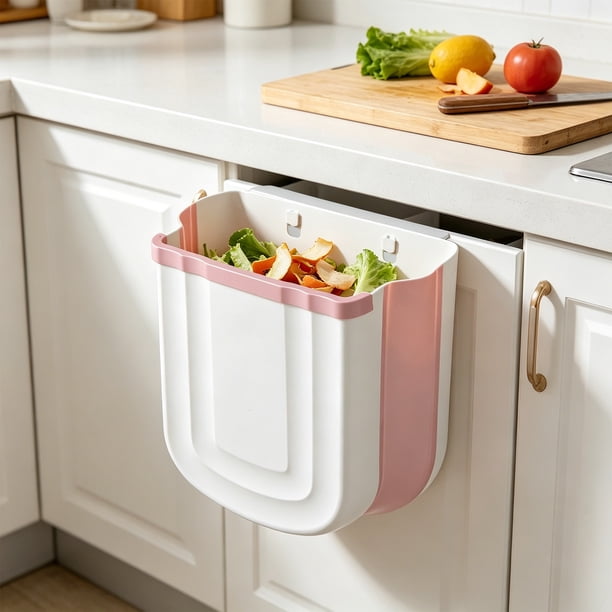 Wall Mounted Household Foldable Trash Can Kitchen Folding Trash Can Hanging Plastic Telescopic Storage Bin