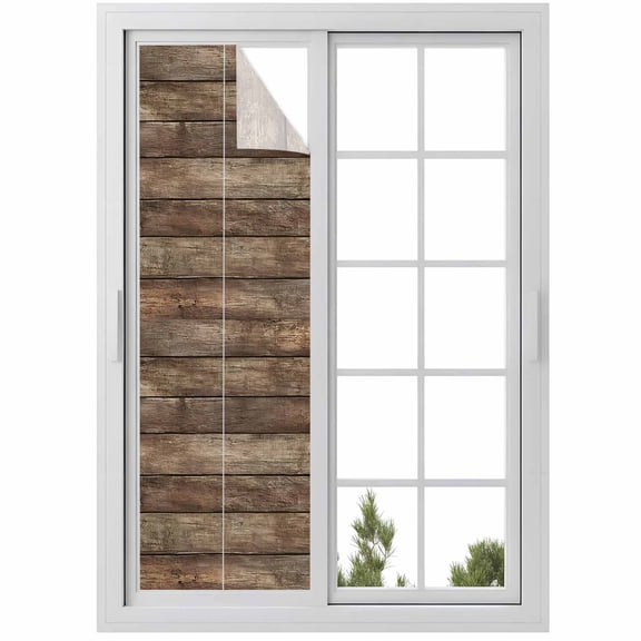 Window Privacy Film Old Wooden Board Stained Glass Window Film Decorative Sun Block Window Cover Rustic Farmhouse Brown Wooden Plank Window Clings Static Adhesive Sticker for Bathroom 29.5"x118"