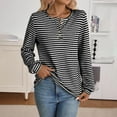 thumbnail image 2 of Maean Womens Striped Blouse Buttons Crewneck Knitted Casual Loose Pullover Long Sleeve Shirts Tops, 2 of 6