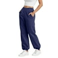 thumbnail image 5 of felwors Women's V Crossover Waist Sweatpants Baggy Y2K Jogger Pants Wide Leg Fleeced Lounge Pants Navy, M, 5 of 6