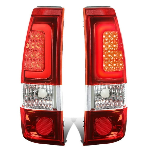 DNA Motoring For 99-03 Silverado Sierra LED Bar C-Tube Tail Light Rear Brake Lamps Pair Red/Chrome