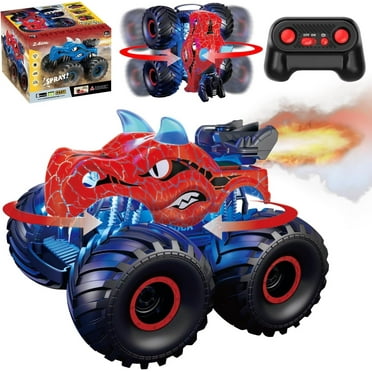 Dinosaur Remote Control Car, 2.4GHz Monster Trucks for Boys Girls with Light, Sound & Spray, Dinosaur Toys Gift for Kids 3 4 5 6 7 8, All Terrain RC Cars for Toddlers