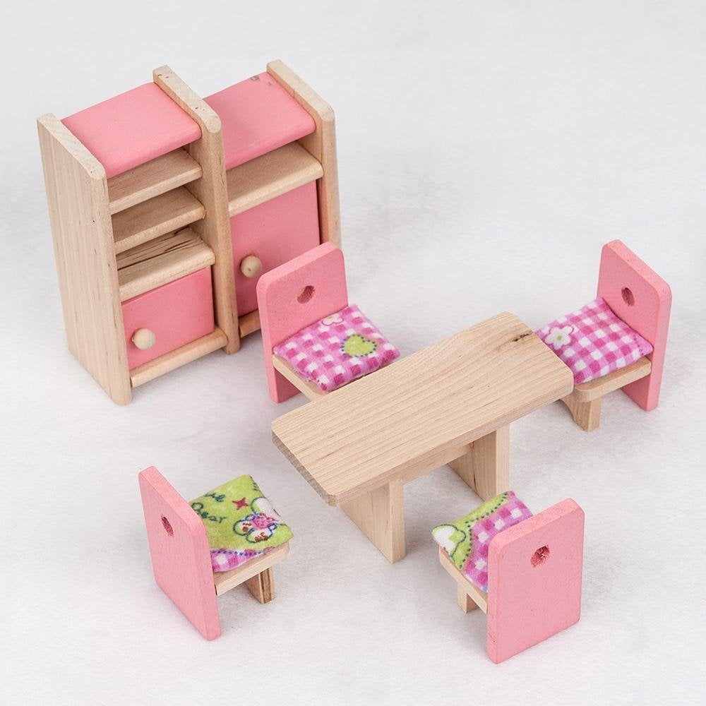 HAOAN Wooden Wonders Eat-in Dining Room Set, Pink Dollhouse Furniture ...