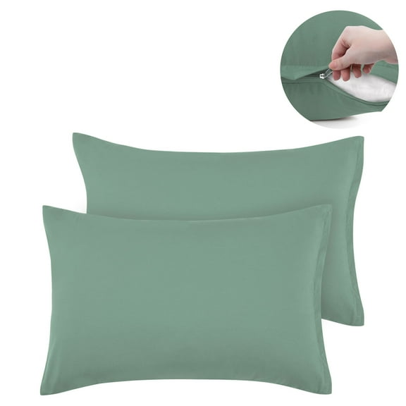 PiccoCasa 2 Packs Microfiber Pillowcases Zipper Closure, King Spa Blue