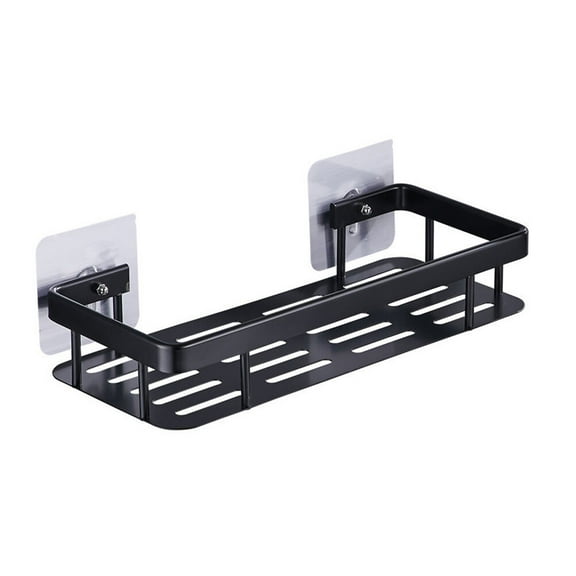 LEORX 1Pc Black Aluminum Wall Mounted Storage Rack with Traceless Stickers for Kitchen