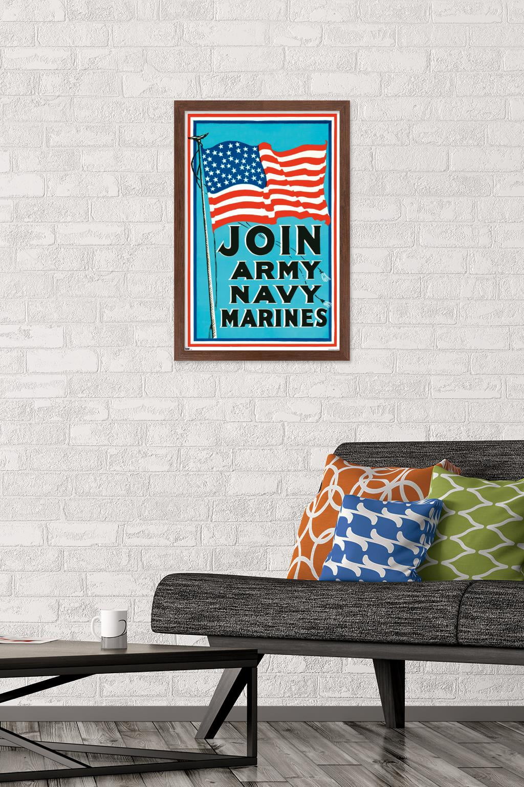 Join Army Navy Marines Wall Poster, 14.725" x 22.375" Framed