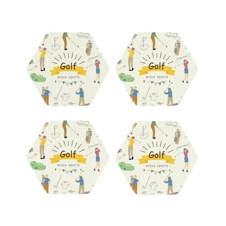 

Lukts Golf Icons And Golfer Print Leather Drinks Coasters Set of 4 Suitable or Drinks Furniture Protection and Easy Clean up-Hexagon