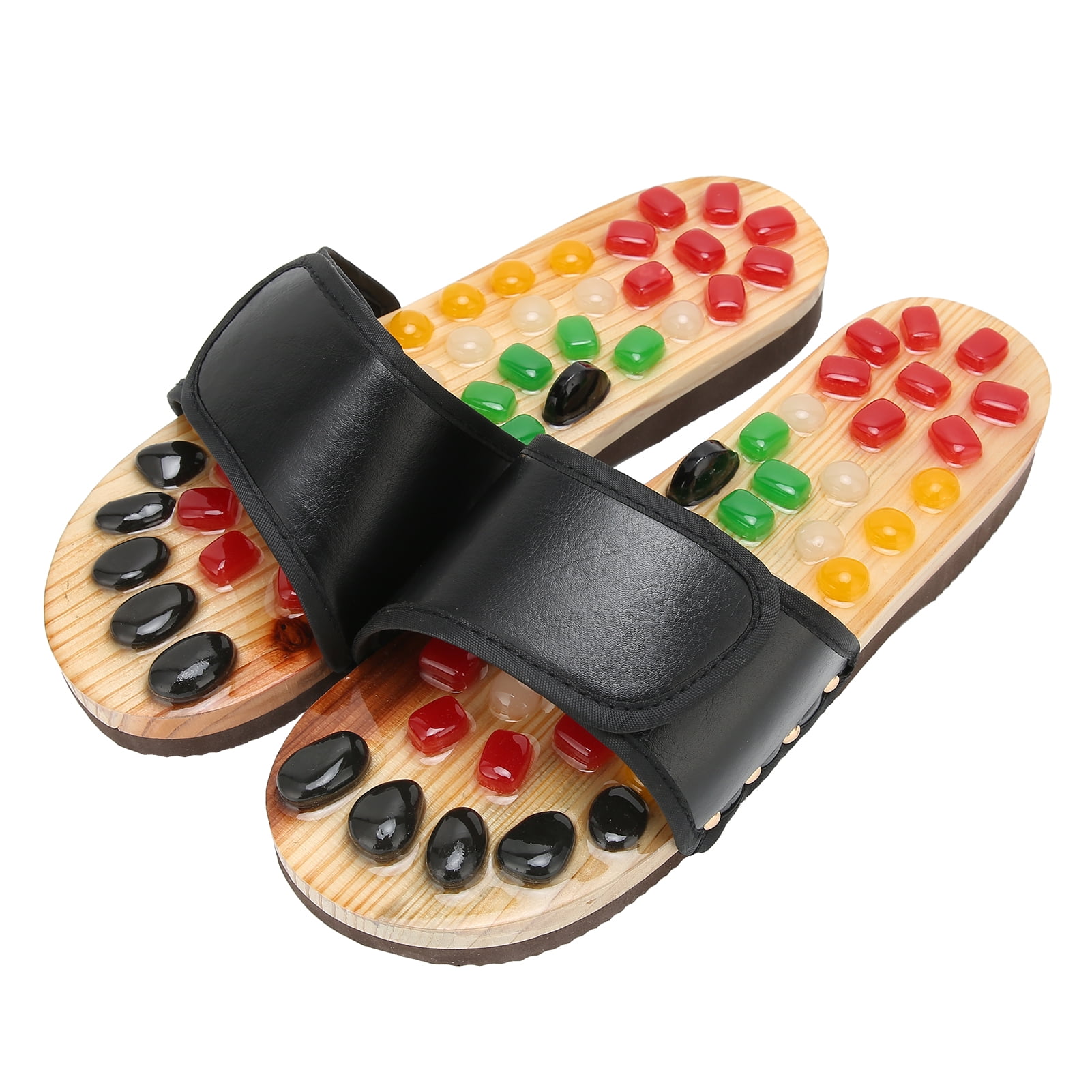 Suodoka Natural Stone Acupressure Foot Massager Slippers Reflexology Acupoint Stimulation Shoes for Men Women Stress Relief Blood Circulation Promotion Black 43-44 (11.02 inches / 28 cm)