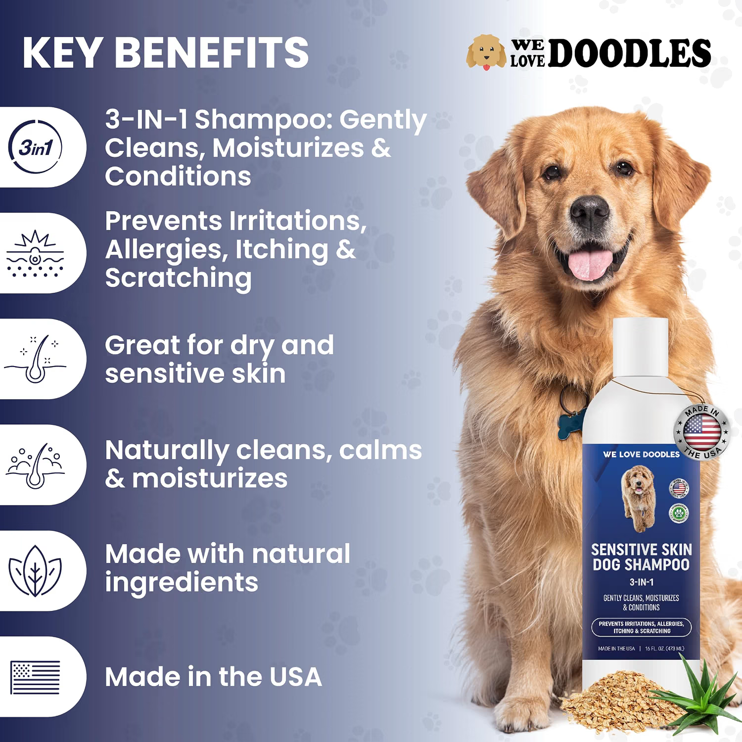 We Love Doodles Sensitive Skin Dog Shampoo with Oatmeal & Aloe, 16 oz photo 2