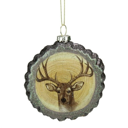 Reindeer Tree Ornament - Kurt S. Adler 4.25” Rustic Glittered Tree Stump Reindeer Glass Christmas Ornament - Brown/Black