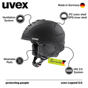 uvex Legend 2.0, Adjustable Ski and Snowboard Helmet with Closable Ventilation System, Adult, Black Matte, Size. S