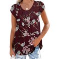 thumbnail image 4 of Pompotops Hauts d'Été à Col Rond Imprimé Floral pour Femmes T-Shirts Basiques de Vacances Blouse à Manches Pétales Décontractée, 4 of 7