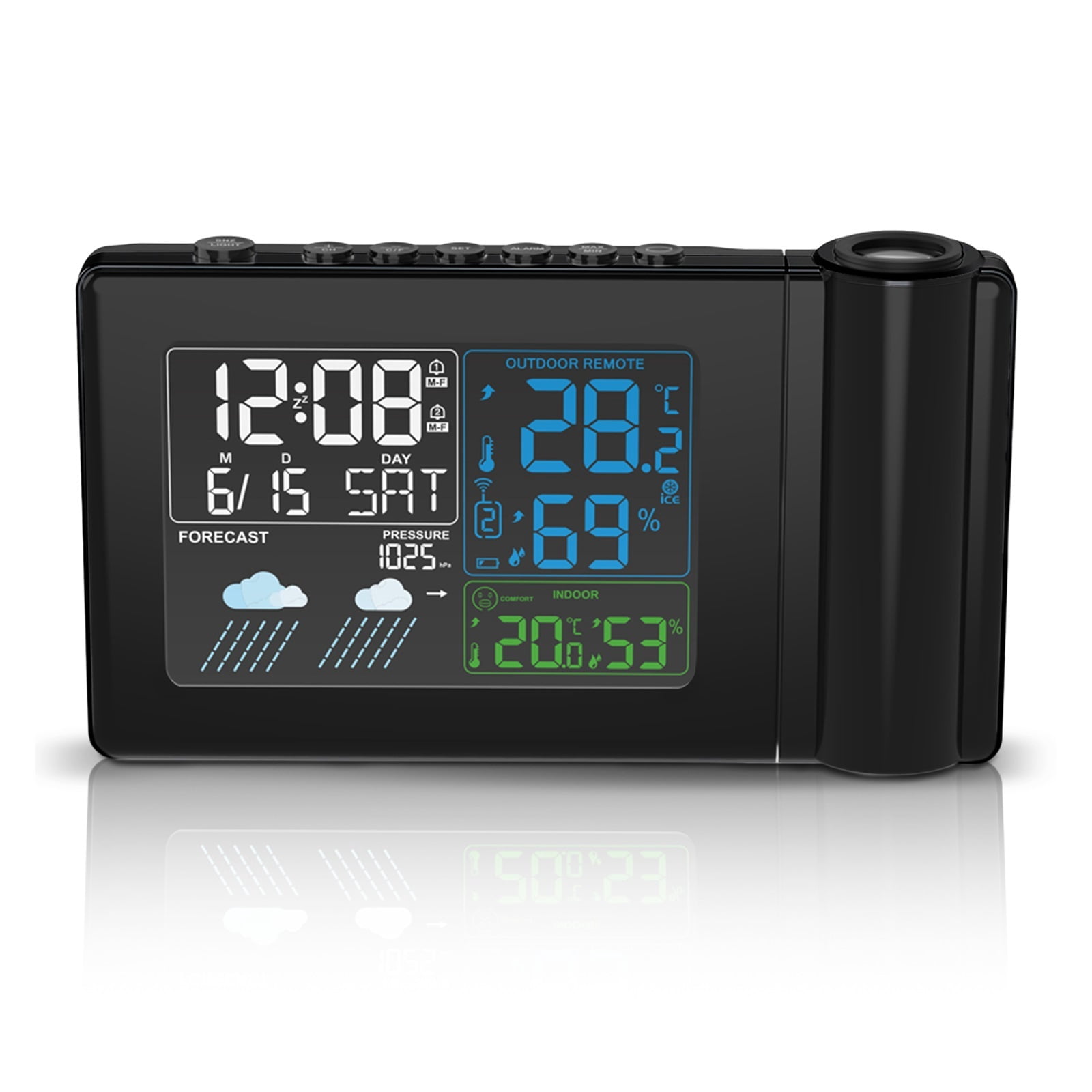 Digital Projection Alarm Clock, Weather Station with Temperature & Humidity