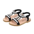 thumbnail image 1 of Sandalias de verano para niñas, de piel sintética, con perlas, transpirables, planas, talla 1 (negro), 1 of 5