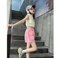thumbnail image 4 of GiLiling Girls Distressed Denim Shorts, Elastic Waist Ripped Frayed Hem Sparkle Summer Jean Shorts for Kids Teens (Pink, 11-12 Years), 4 of 8