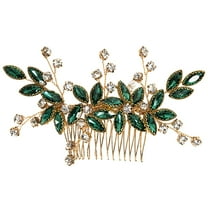 Bridal Hair Accessories Green Phantom Crystal Hair Comb, Gold Metal Wedding Hair Comb for Women, Floral Leaf Design, Elegant Hair Comb for Brides and Special Occasions