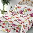 thumbnail image 3 of Ambesonne Flowers Fitted & Flat Sheet with Shams 4 Pcs Set, Watercolor Look Art Poppy, King, Dark Pink and Mustard, 3 of 5