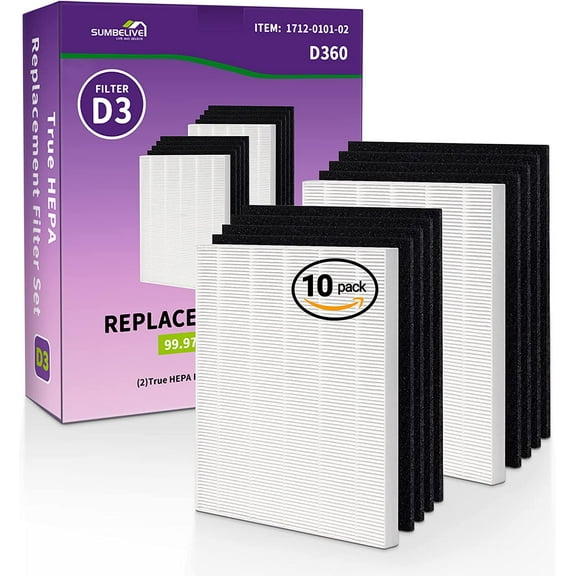 Sumbelive D360 True HEPA & Carbon Filter Set for Winix D360 Air Purifier, 2 HEPA 8 Carbon Filters