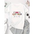 thumbnail image 2 of Women'S Casual Crew Neck T-Shirt with Cartoon Cat Print, Polyester Knit Fabric, Medium Stretch, All Season Fashion Top, 2 of 6