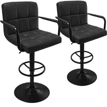 Luxvie Bar Stools Set of 2 with Back and Arms PU Leather Swivel Bar Chairs Counter Height Barstools Adjustable Bar Chair for Home and Kitchen Counter(Black+Black Base, 2pcs)