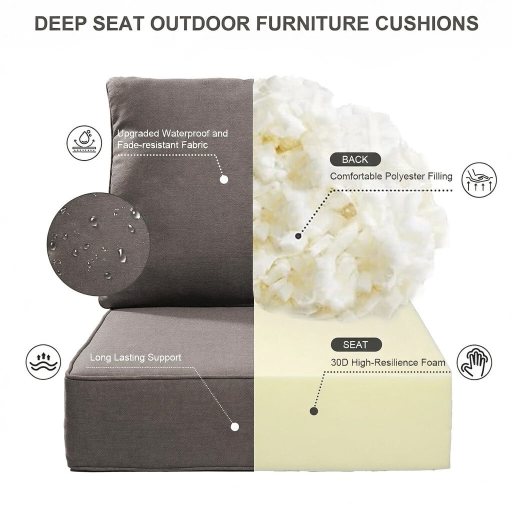 Bellefurn Outdoor Deep Seat Cushion 24 X 24 X 6 inch for Patio Furniture,Outdoor Chair Cushions Waterproof & Fade Resistant Patio Furniture Cushions for Wicker Chair, Sofa, Couch