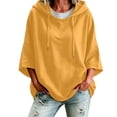 thumbnail image 4 of Trendy Hoodies for Women Oversized Pullover Casual Hooded Drawstring Solid Color 3/4 Split Sleeve Sweatshirt Top, 4 of 8