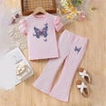 thumbnail image 2 of HCNTES Girls Summer 2 Piece Outfits Kids Short Sleeve Tops Wide Leg Pants Clothing Sets 3T 4T 5T 6T 7T Girls School Outfits Set(D01-Red,6-7 Years), 2 of 4