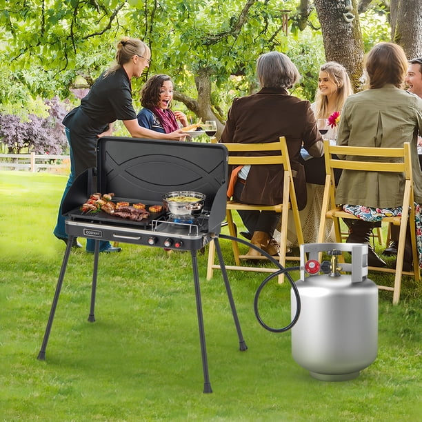 Réchaud Butane Barbecue Camping Réchaud Gaz Camping 2 Brûleurs - Portable Avec Grille Barbecue Pour Voyages Et Pique-niques Réchaud Camping