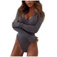 thumbnail image 1 of Combinaison Moulante de Mode pour Femmes à Col en V, Manches Longues, Gainante, 1 of 9