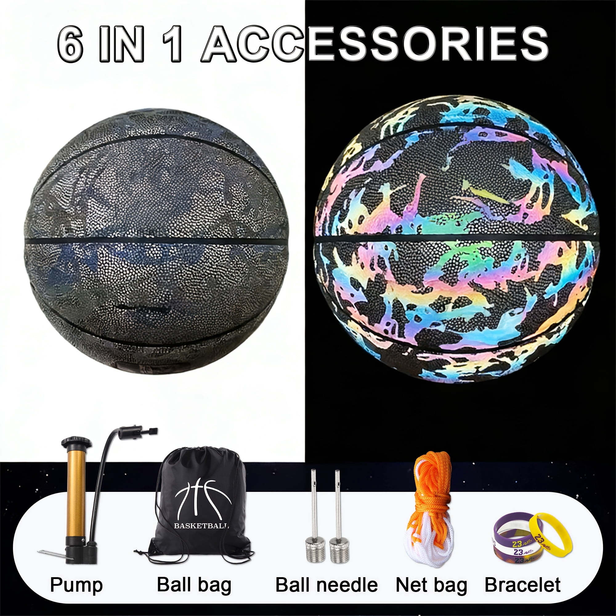 Reflective basketball, 9.67 inch reflective basketball - the perfect gift for Christmas, Thanksgiving, and Halloween, made of durable PU material, perfect for adult training and competition