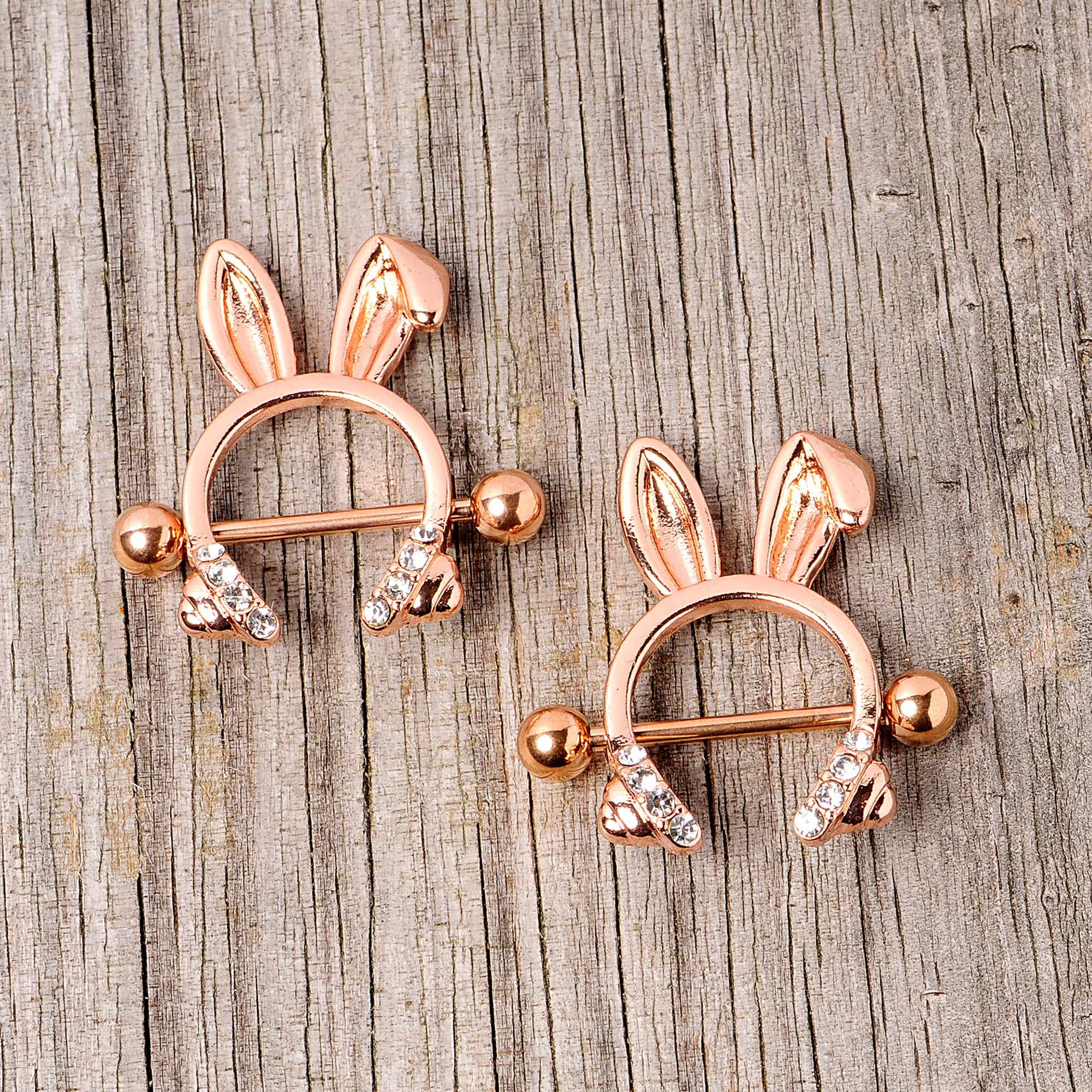 Body Candy 14G Womens Nipplerings Piercing PVD Steel 2Pc Rosy Bunny Ear  Headphones Nipple Ring Set 9/16