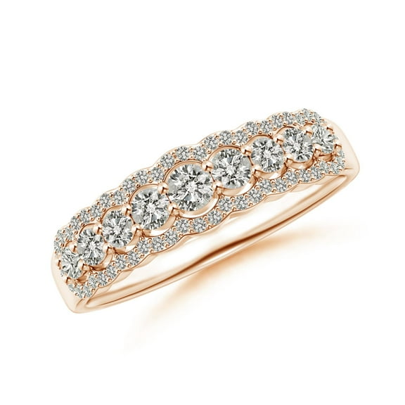 ANGARA Natural Scalloped-Edge Diamond Nine Stone Anniversary Ring in 14K Rose Gold for Women (Size-2.6mm| Color-K| Clarity-I3) | Anniversary, Jewelry Gift for Women | Natural Diamond Ring