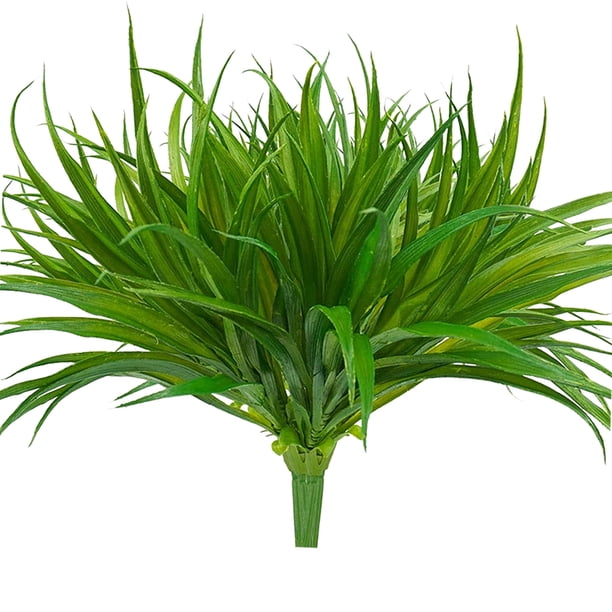 Zhuge Césped artificial de 6 piezas, plantas falsas de 17,3 pulgadas, plantas de plástico para exteriores, plantas verdes resistentes a los rayos UV, césped artificial, verde césped