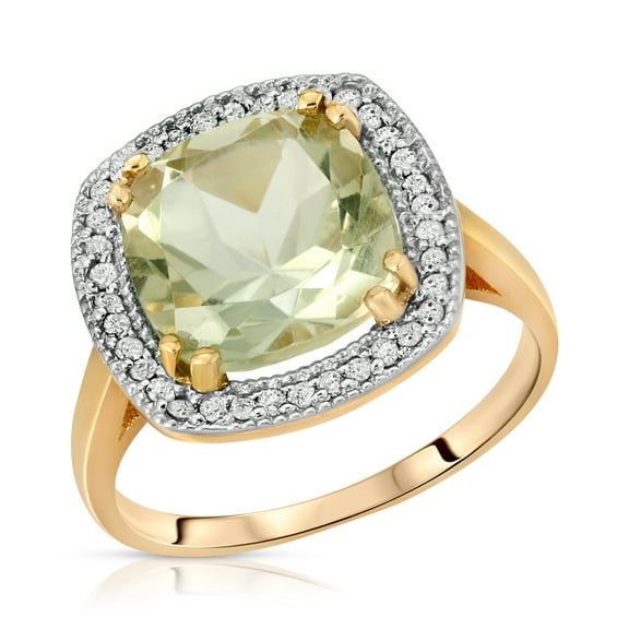 Galaxy Gold 14K Solid Yellow Gold Cushion Cut 3.8 CTW Ring with Natural Diamonds and Natural Green Amethyst (10.5)