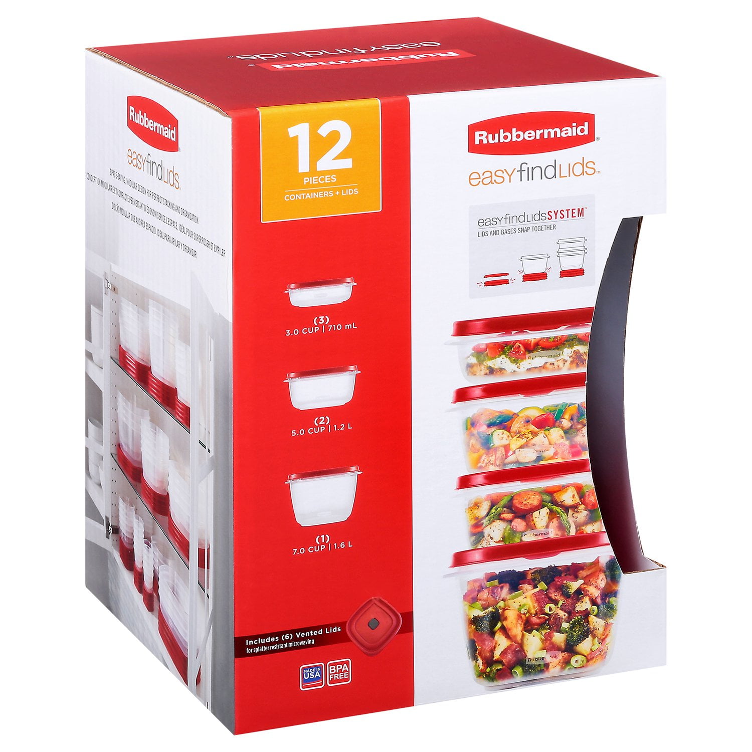Rubbermaid, Easy Find Lids, Food Storage Containers with Vends, VP LG EFL VENT 12PC, Red