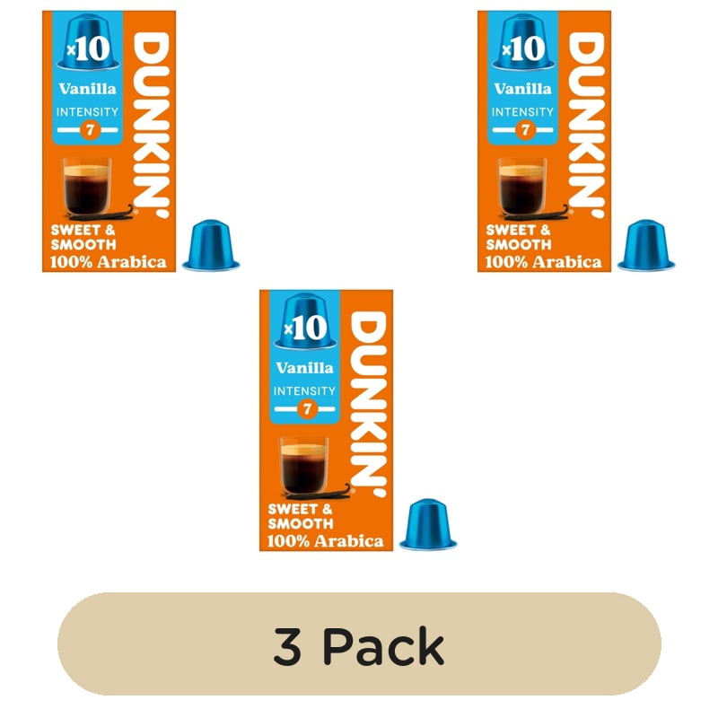 Dunkin Vanilla Nespresso Compatible Coffee Pods, 10 pods per pack, British Import (Pack of 3)