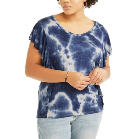 Juniors' Plus Short Sleeve Ruffle Tie Dye Top